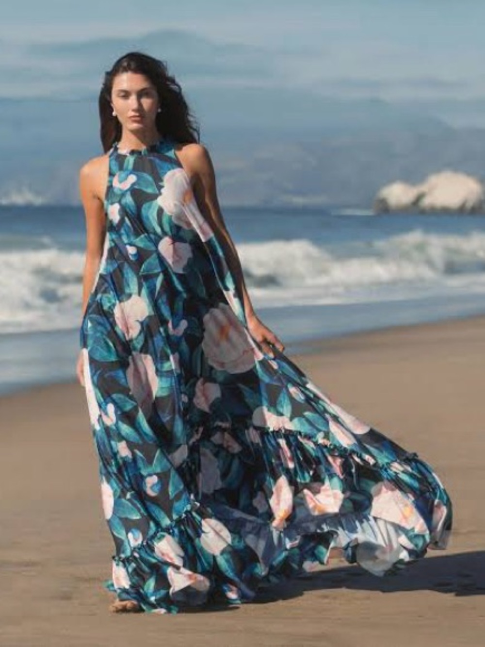 Mac Duggal 11406 Multicolor High Neck Floral Babydoll Long Dress